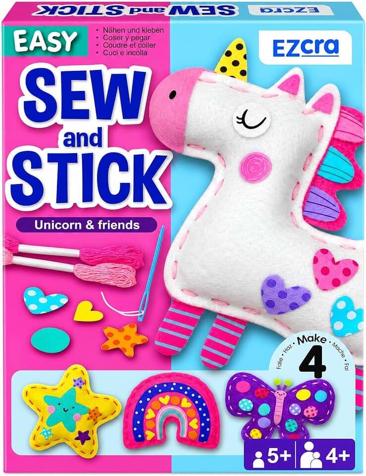 EZCRA Unicorn Sewing Kit for Kids Ages 4-8 - 4 Beginner Projects
