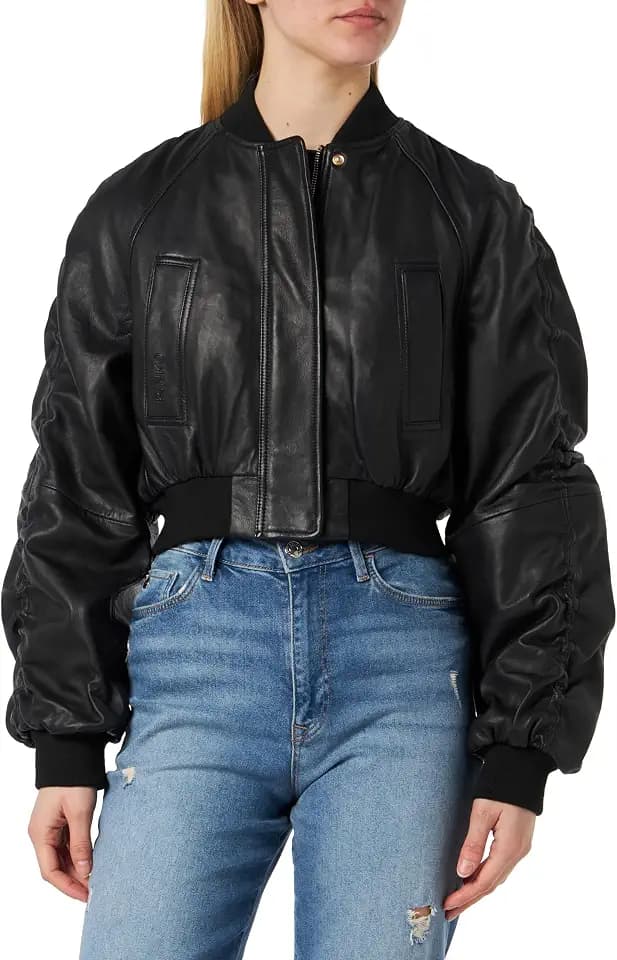 Pinko Damen Bolina Bomber Nappa Bio Jacke, Z99_Black Limousine, 36