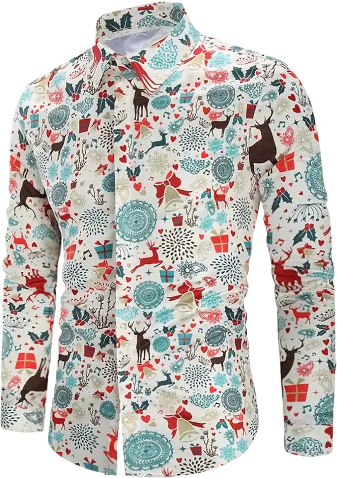 Freizeithemden für Herren Lustige Gedruckte Weihnachtshemden Button Down Langarmshirts Xmas Kostümhemd Für Festival Party
