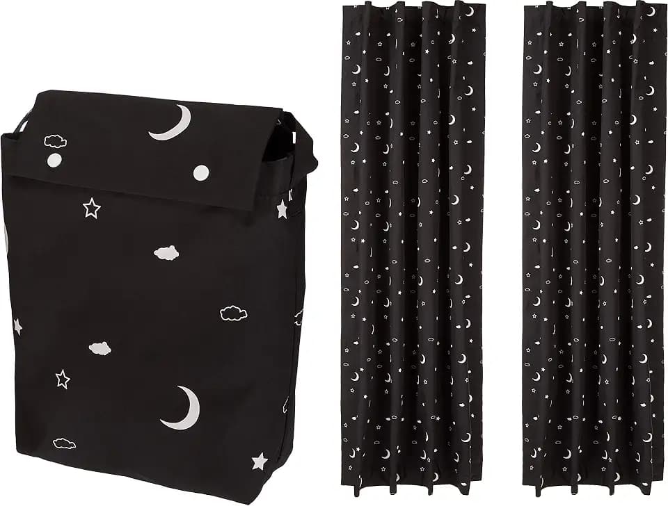 Amazon Basics Portable Blackout Curtain Shade with Suction Cups for Window, Noise Reducing, 50"W x 78"L, Moon and Stars, 2-Pack