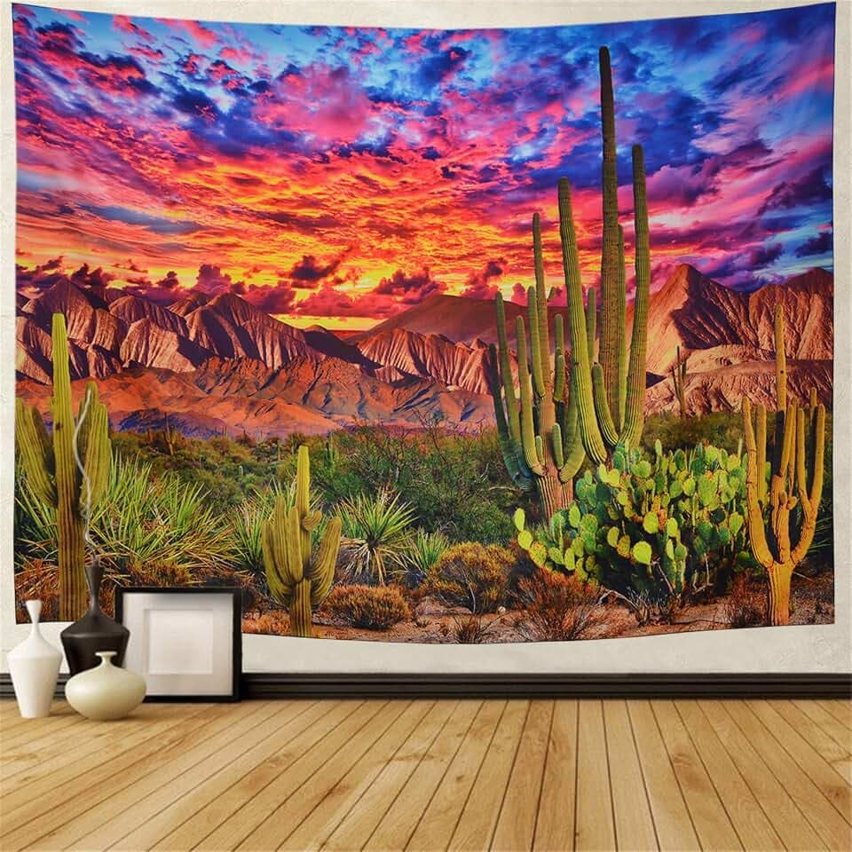 Generleo Wall Art Tapestry - Cactus Mountain Tapestry, Tropical Plants Wall Hanging for Bedroom Decor