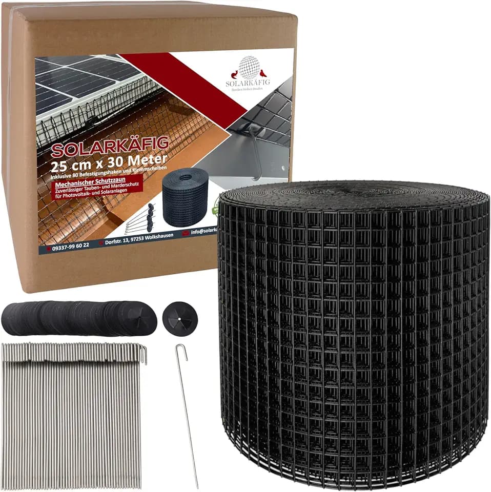 Solarkäfig Taubenabwehr für Solaranlagen 25cm x 30 Meter, VERZINKT (0% MwSt) Taubenschutz Vogelschutz PV-Anlage – Marderschutz Photovoltaik & Solarmodule - Langlebig, UV-beständig, einfache Montage