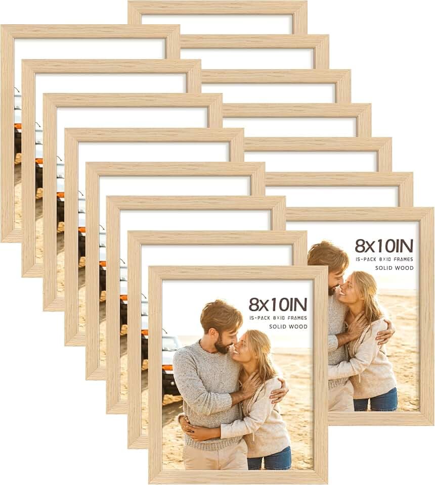 15 Pack Solid Wood 8x10 Picture Frames Bulk, Natural