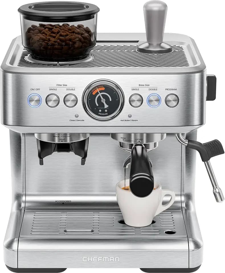 Chefman Crema Supreme 15 Bar Espressomaschine, Kaffeemühle, 30 Mahlgrade