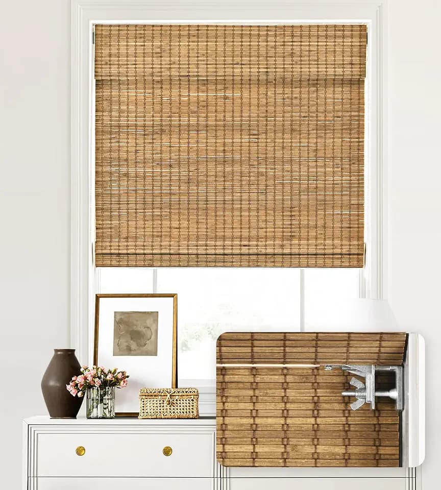 LazBlinds No Drill Bamboo Roman Shades, 22.5" W × 48" H, Eastfield Teak