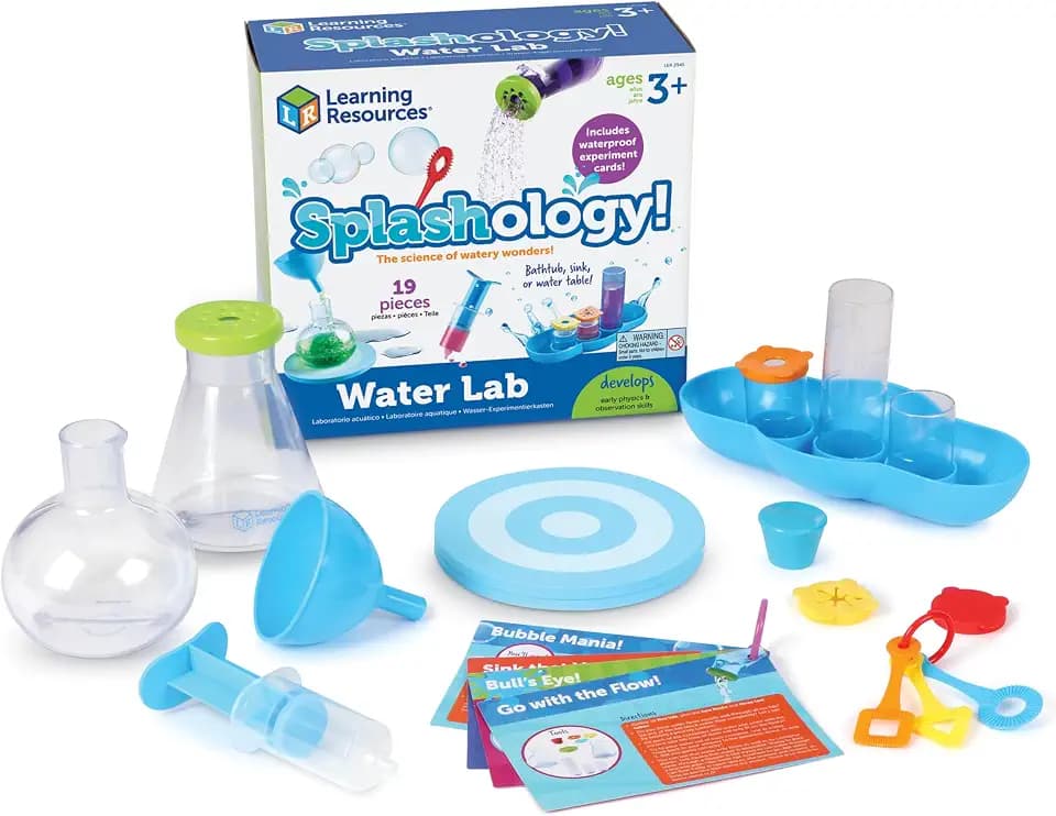 Learning Resources Splashology! Wasser-Experimentierkasten, ab 3 Jahren, Mint-Spielzeug für Kinder, Wasserspiele & Experimente, Set mit wasserfesten Karten & Zubehör