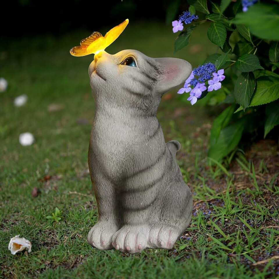 Dekoration für Garten-Katzenstatuen mit Solarlampe, Statuen im Freien für Katzenliebhaber, Einweihungsgeschenk für Terrasse, Rasen, Veranda, Garten