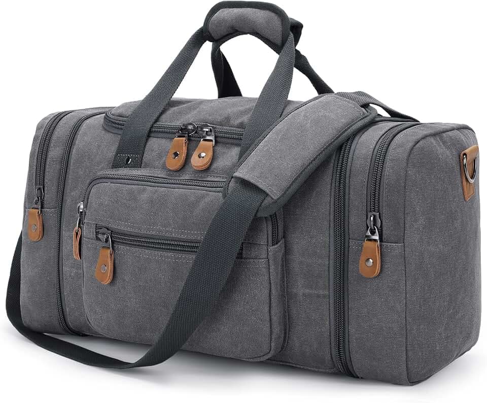Gonex Canvas Duffle Bag, Expandable 60L Travel Overnight Weekender Bag