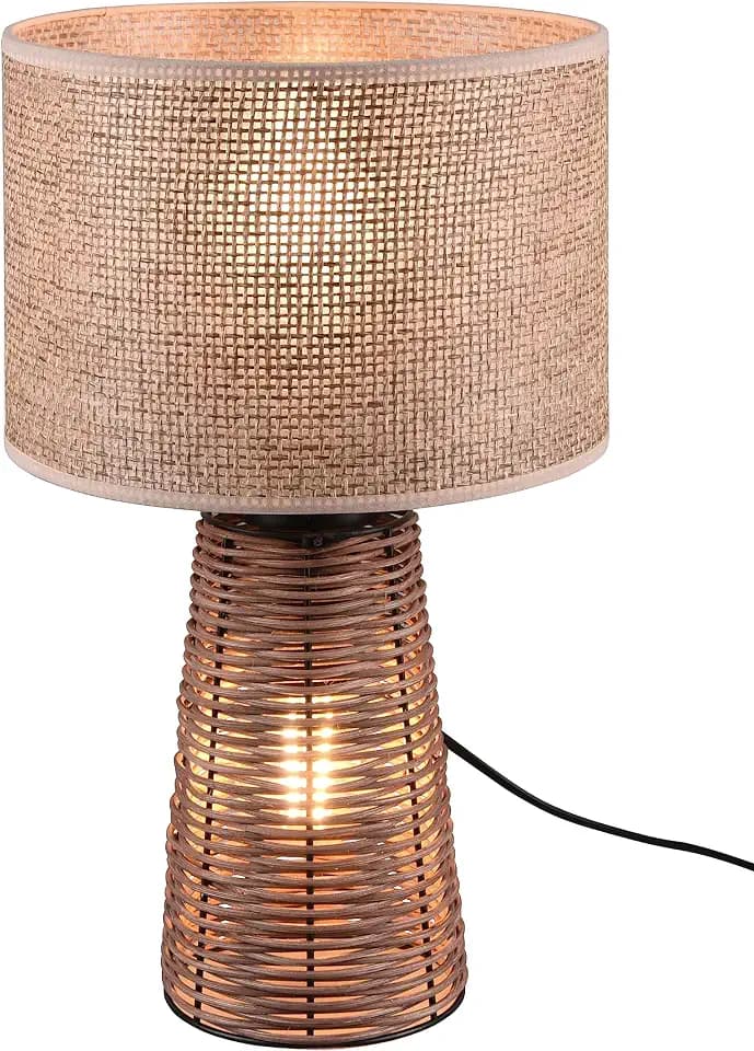 Reality Leuchten Tischleuchte Straw R50972026, Fuß Rattan braun, Schirm Strohgeflecht, exkl. 2x E27