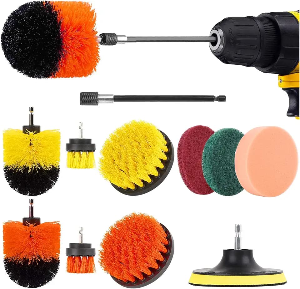 Vabaso 11 Stück Elektrische Rotierende Reinigungsbürste Felgenbürste Sets Kompatibel Fast Bohrmaschine, Drill Brush, Akkuschrauber Bürstenaufsatz, Power Scrubber Reinigung Kit für Felgen,Küche,Auto