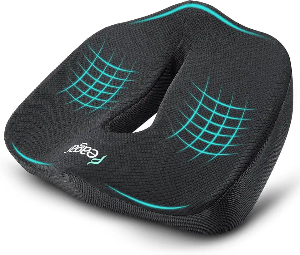 Feagar XXL Sitzkissen Für Bürostuhl Aus Memory-Schaum (90-150kg) Schwarz | Orthopädisches Steißbeinkissen & Sitzring, XXL Dicke Zur Schmerzlinderung Bei Langem Sitzen, Netzbezug, Für Auto