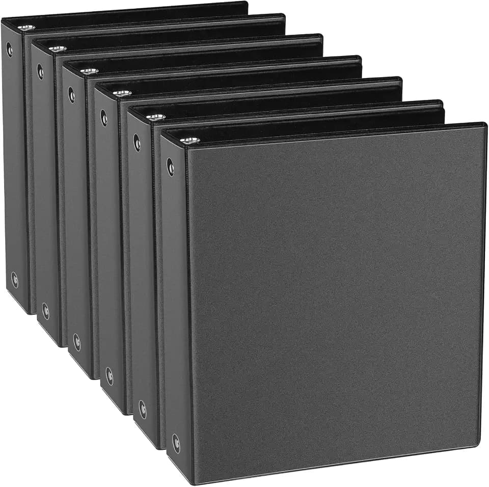 CIXILDTS 1.5-inch Round Ring Binder, 1-1/2" 3 Ring Binder Fit Letter Size Paper, Presentation View Binders, Black, 6-Pack