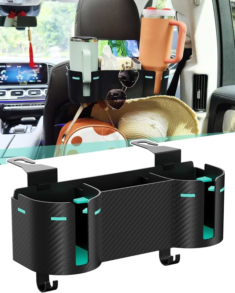 Car Headrest Backseat Cup Holder 3.7", Seat Back Organizer with Hooks