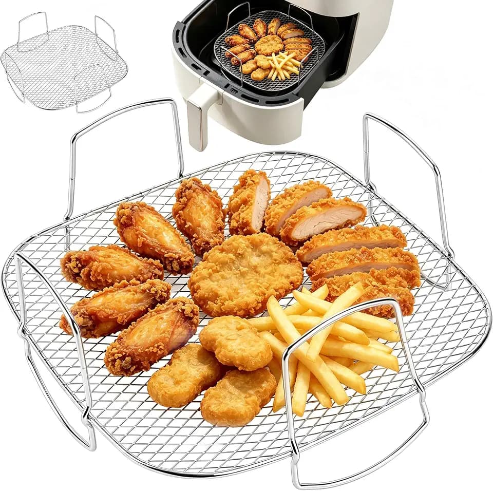 304 Stainless Steel Air Fryer Rack 8.1" Square Grill Mesh Grate