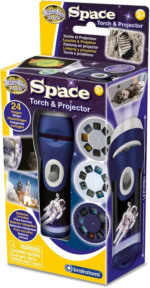 Brainstorm Toys: Space Torch and Projector, Creates Clear, Precise Images up to One Metre Wide, Fun Project Doubles as Handy Torch Flashlight, STEM, For Ages 3 and up