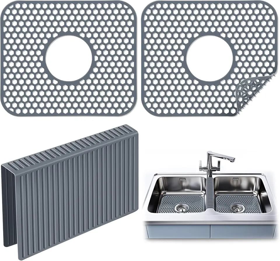 3 Pack Silicone Sink Protector Set, 13.4 x 11.5 in, Center Drain