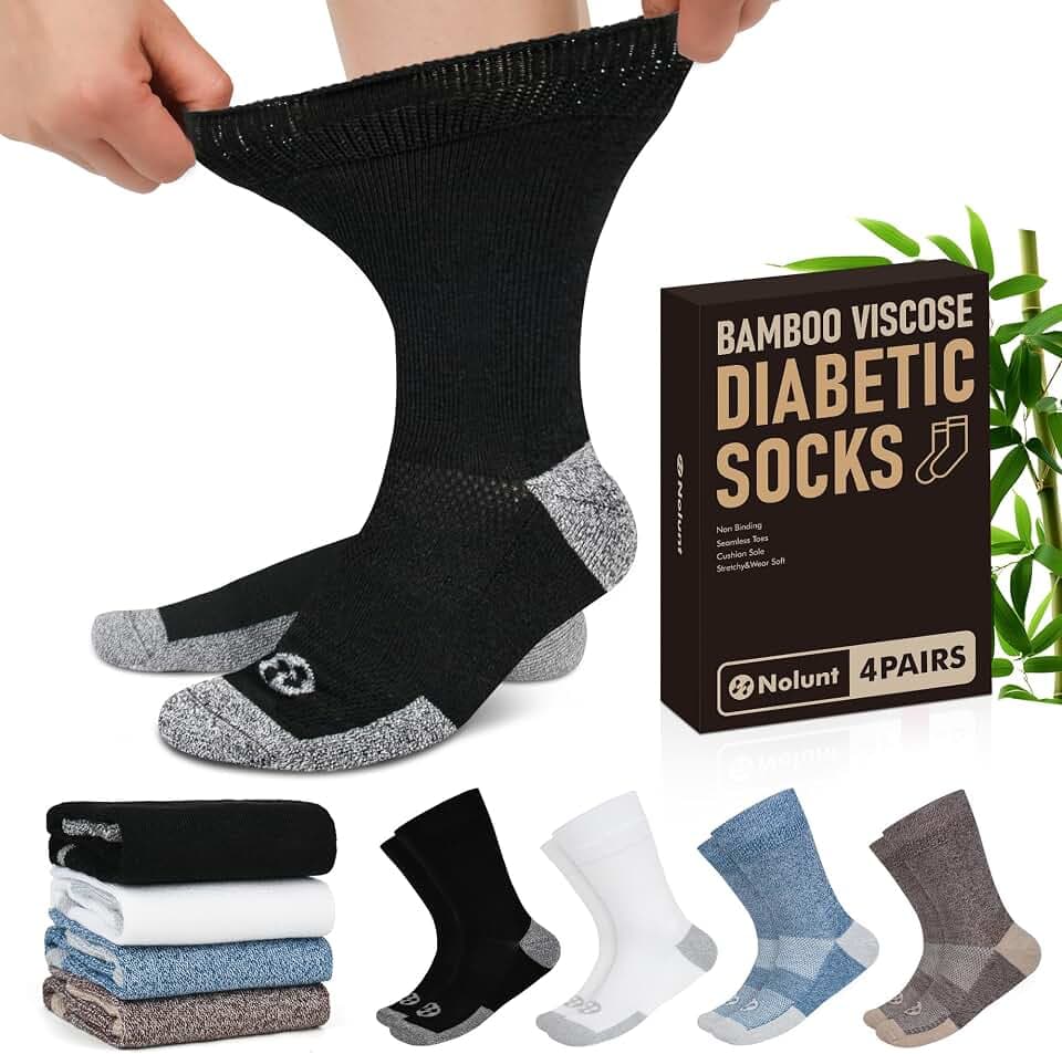 Diabetic Socks for Men,4 Pairs Crew Diabetic Neuropathy Socks for Men Size 9-12/10-13/13-15.