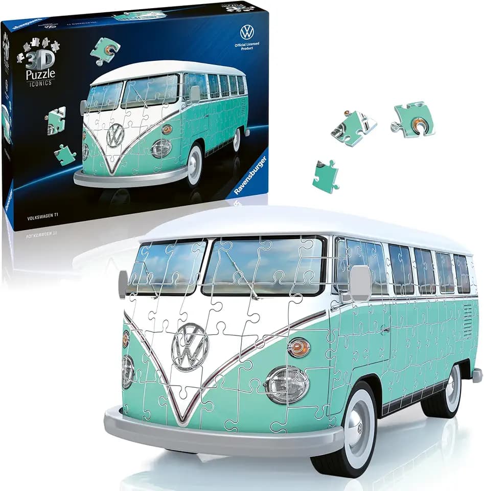 Ravensburger 3D Puzzle Iconics: 12008035 Volkswagen T1 - Eine echte Ikone der Automobilgeschichte. Der VW Bulli im Modell-Format
