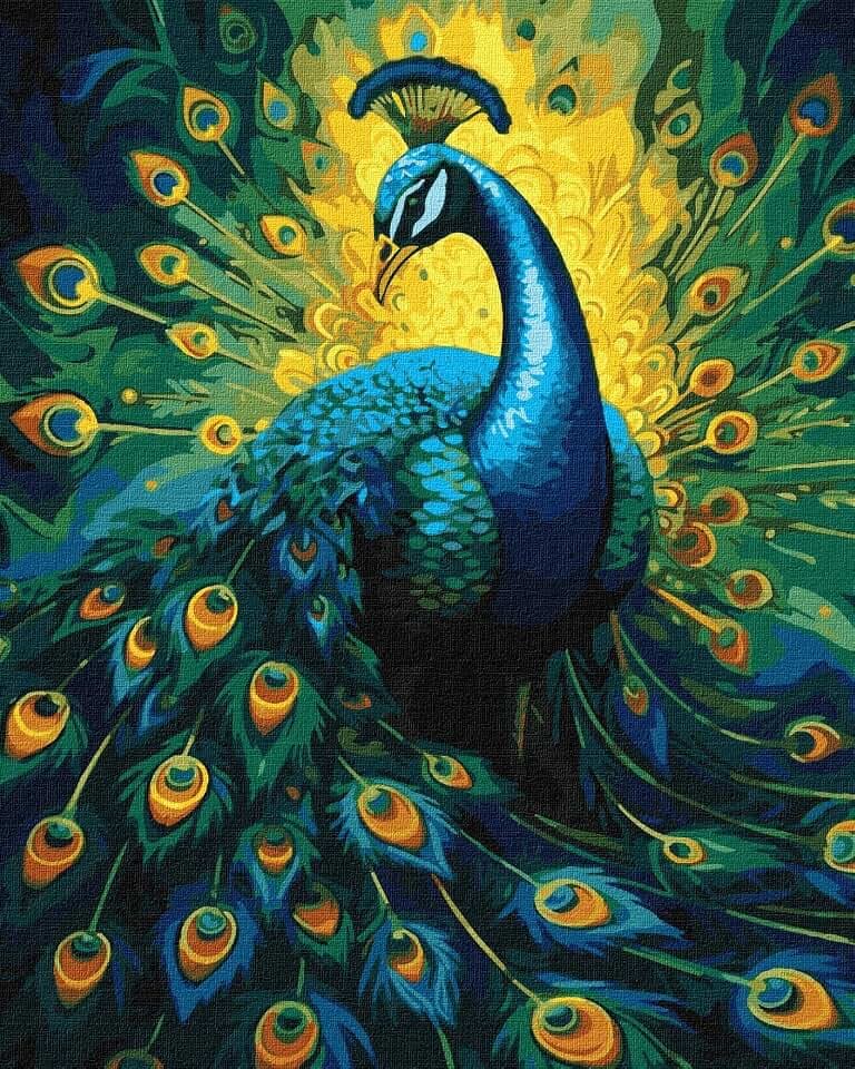 IDEYKA Eleganter Pfau - Malen nach Zahlen für Erwachsene, einfaches Acryl-Malen nach Zahlen für Erwachsene, malen nach zahlen erwachsene mit rahmen,DIY-Malen nach Zahlen als Geschenk, 40х50cm