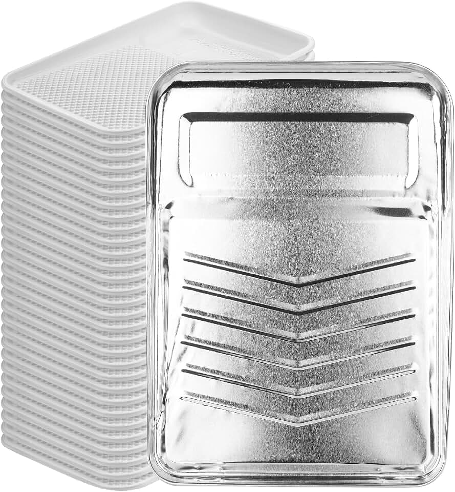 Bates- Paint Tray Liner, 9 Inch, 31 pcs, One Metal Paint Tray, 30 pcs White Plastic Paint Pan Liners
