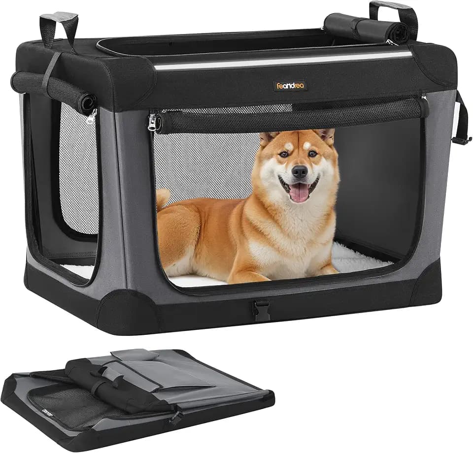 Feandrea Collapsible Dog Crate, Portable Oxford Fabric Pet Carrier, 30-Inch