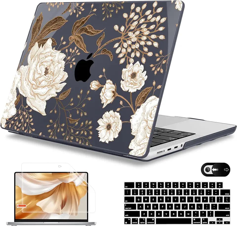 Mektron Case for 2026 M5 MacBook Pro 16 inch A3429 A3428 M4 A3403 A3186 M3 A2991 M2 A2780 M1 A2485 (2021-2025) Pro/Max with Liquid Retina XDR, Hard Shell Plastic Laptop Cover, Peonies Roses