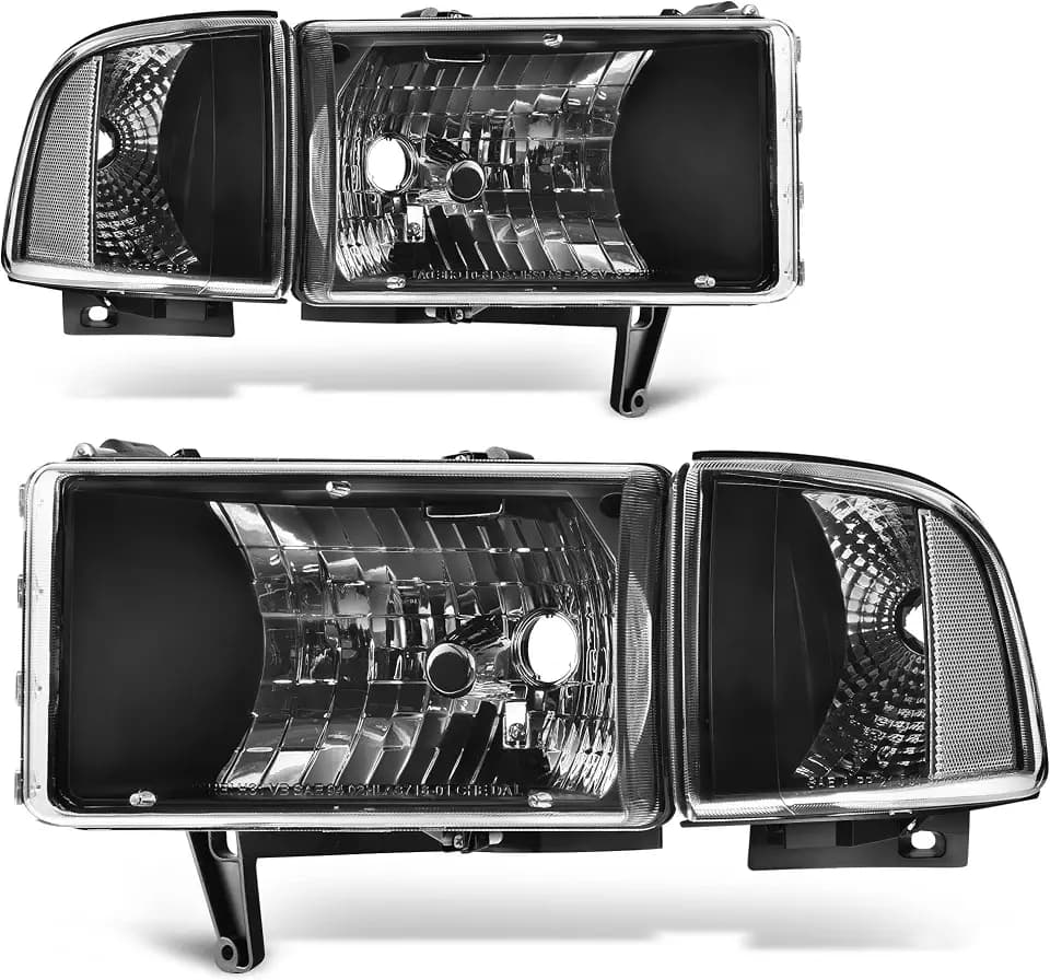 AUTOSAVER88 Headlights Assembly Compatible with 1994-2001 Dodge Ram 1500/1994 1995 1996 1997 1998 1999 2000 2001 2002 Ram 2500 3500 Pickup Black Housing Clear Reflector Clear Lens with Corner Lights