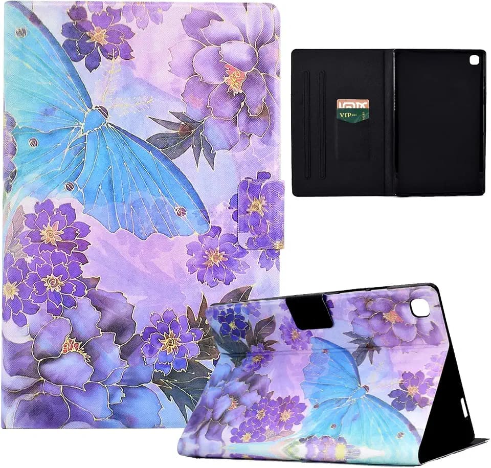 Hülle für Samsung Galaxy Tab A7 (10.4 Zoll) 2022/2020 PU Leder Schutzhülle mit Stand Folio Flip Tablet Hülle für Samsung Galaxy A7(SM-T500/505/SM-T505N)-Blauer Schmetterling