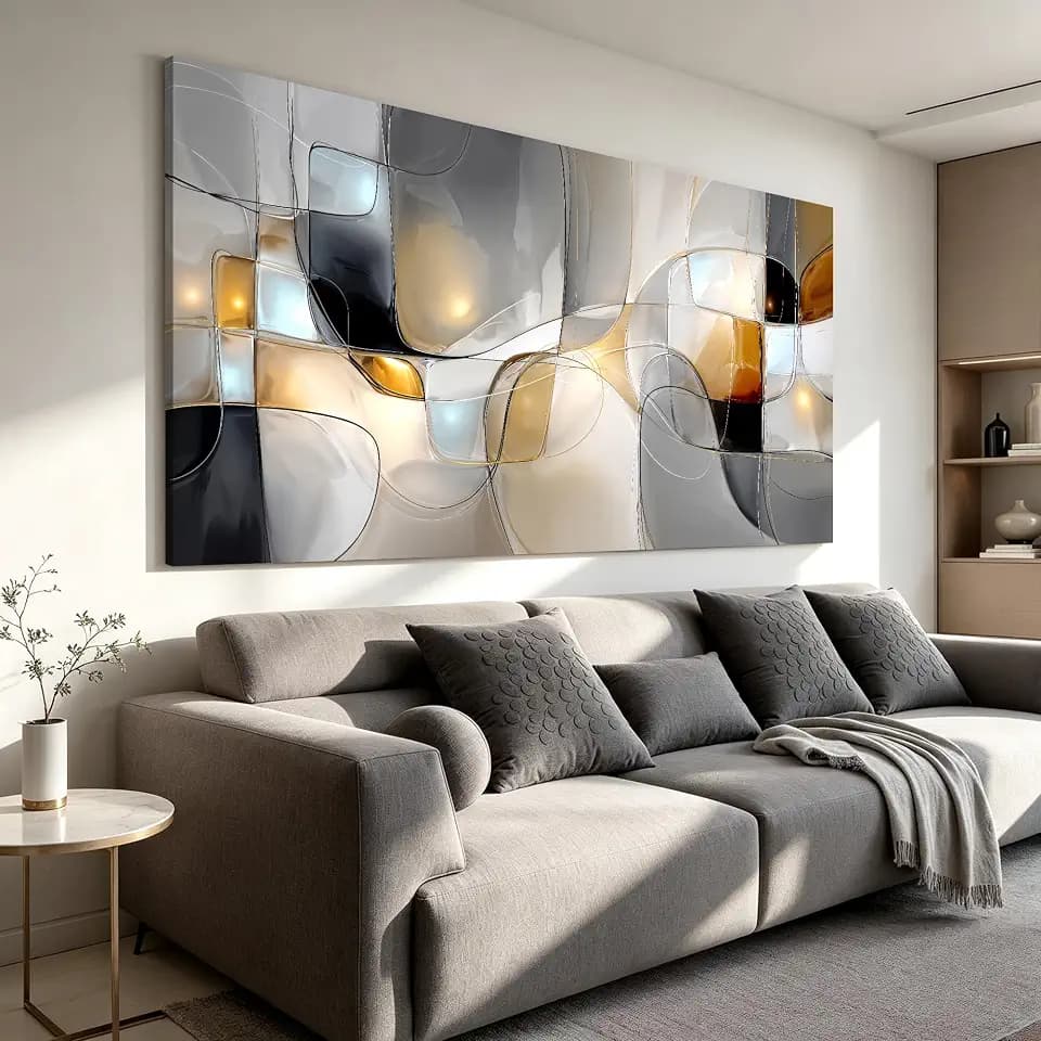 I@U Large Wall Art Living Room Decor Gray White Abstract Art Wall Decor Modern Geometry Artwork For Walls Prints Canvas Wall Art For Bedroom Kitchen Dining Room Apartment Office Decor 29x58 Inch