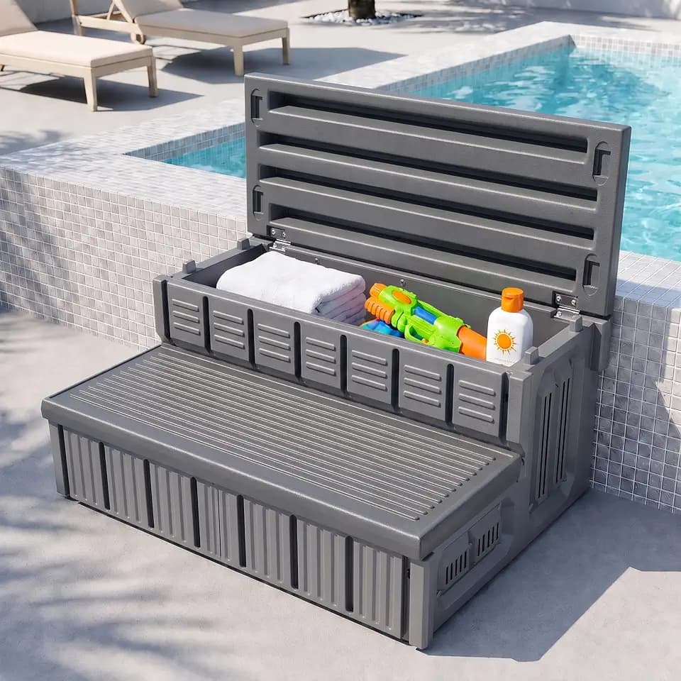 Hot Tub Steps, Outdoor Spa Steps with Storage, Non-Slip & Sturdy Hot Tub Stairs, 36 Inches Long