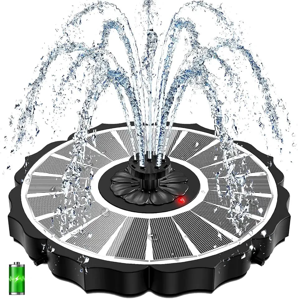 Yzert Solar Fountain with 2000mAh Battery & Innovative Indicator Works in Cloudy Day, 3.5W 2026 Glass Solar Water Fountain Pump Flower Shape with 7 Nozzles for Bird Baths, Ponds, Outdoors (White)
