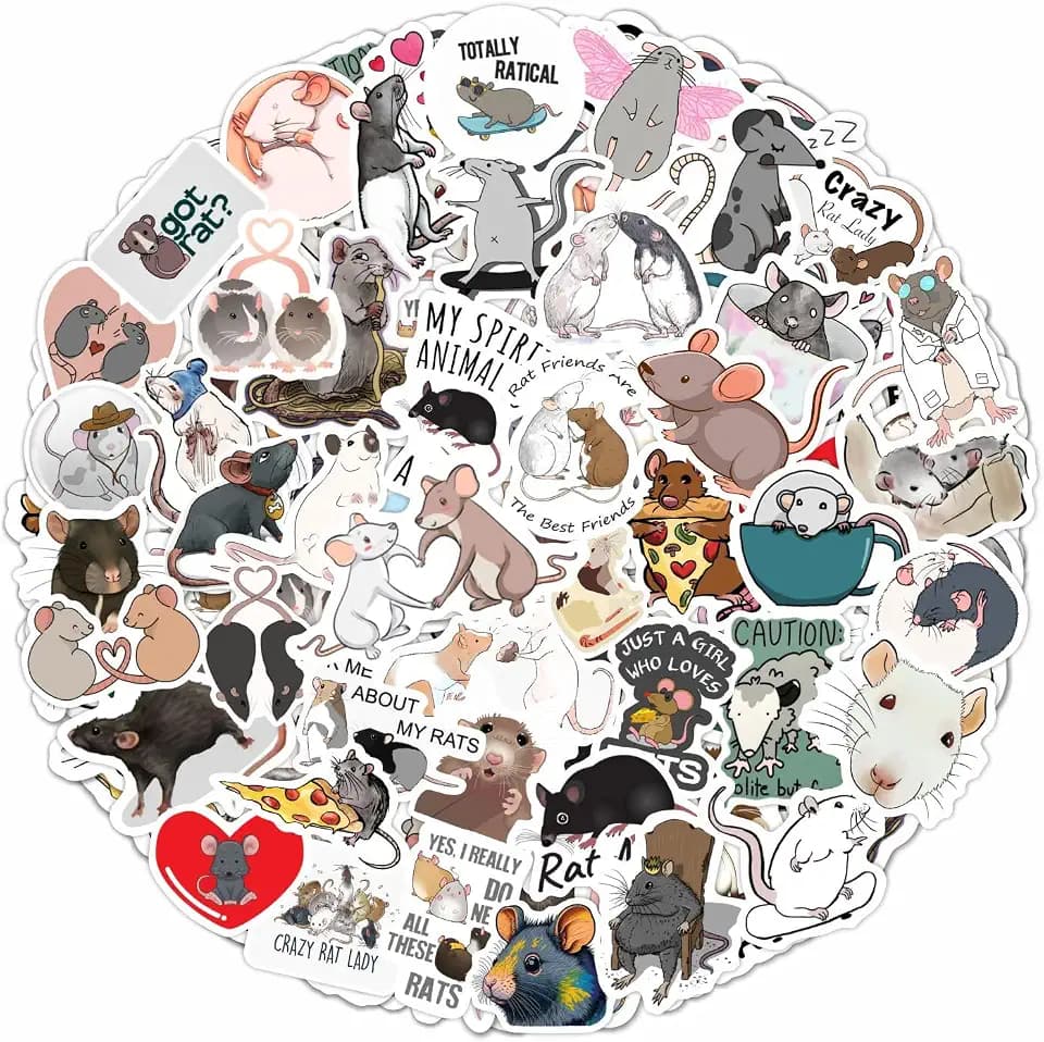 Rat Stickers for Water Bottle and Laptop - Rat Party Supplies & Decorations, Waterproof Vinyl Decals, Cute Animal and Pet Stickers, Gifts for Women & Men