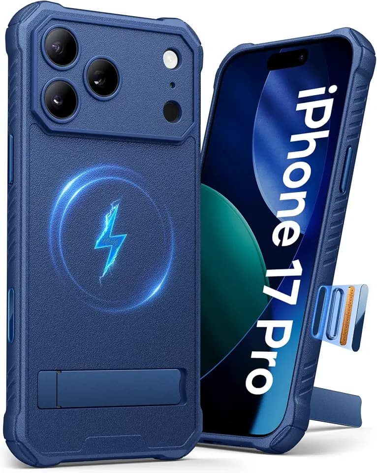 for iPhone 17 Pro Case Magnetic, Built-in Stand & Compatible with MagSafe & Camera Control Button, [Military Grade Drop Tested] Rugged Protective Phone Cover Case for iPhone 17 Pro 2025, Blue