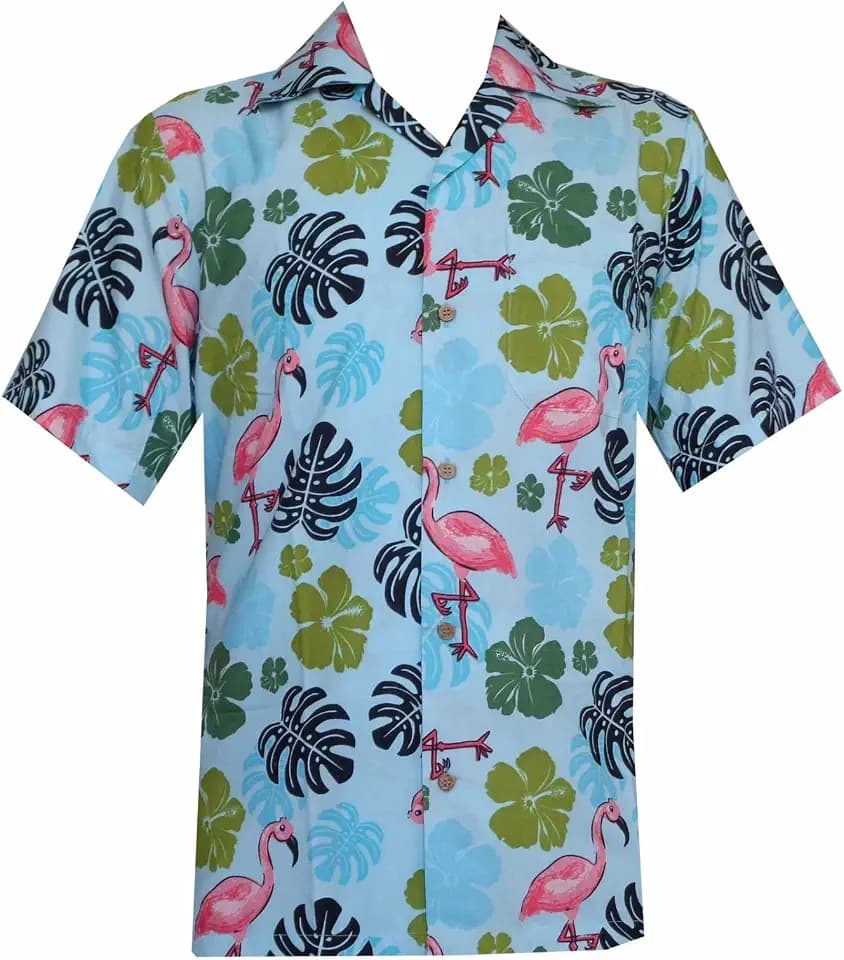 Alvish Hawaii-Hemden der Männer Flamingo-Blatt-Druck-Strand-Aloha-Party-Schwarz