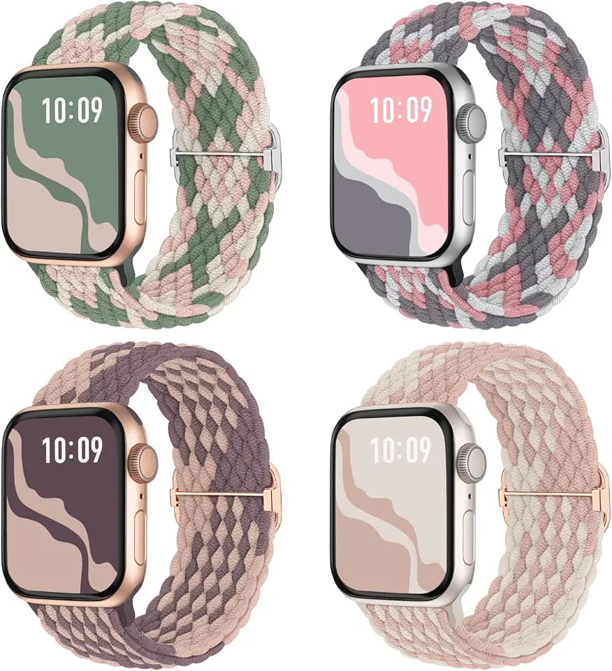 4 Pack Braided Stretchy Band Compatible with Apple Watch Bands Women Men