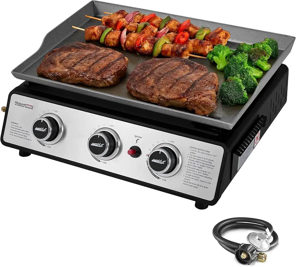 Royal Gourmet PD1301S Portable 3-Burner Tabletop Gas Griddle