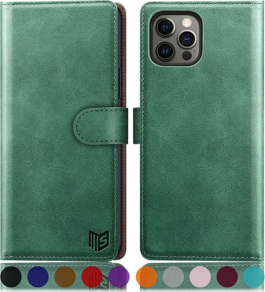 SUANPOT for iPhone 13 Pro Max 6.7 5G with RFID Blocking Wallet case Credit Card Holder,Flip Book PU Leather Phone case Shockproof Cover Cellphone Women Men for Apple 13 Promax case Wallet Sea Green