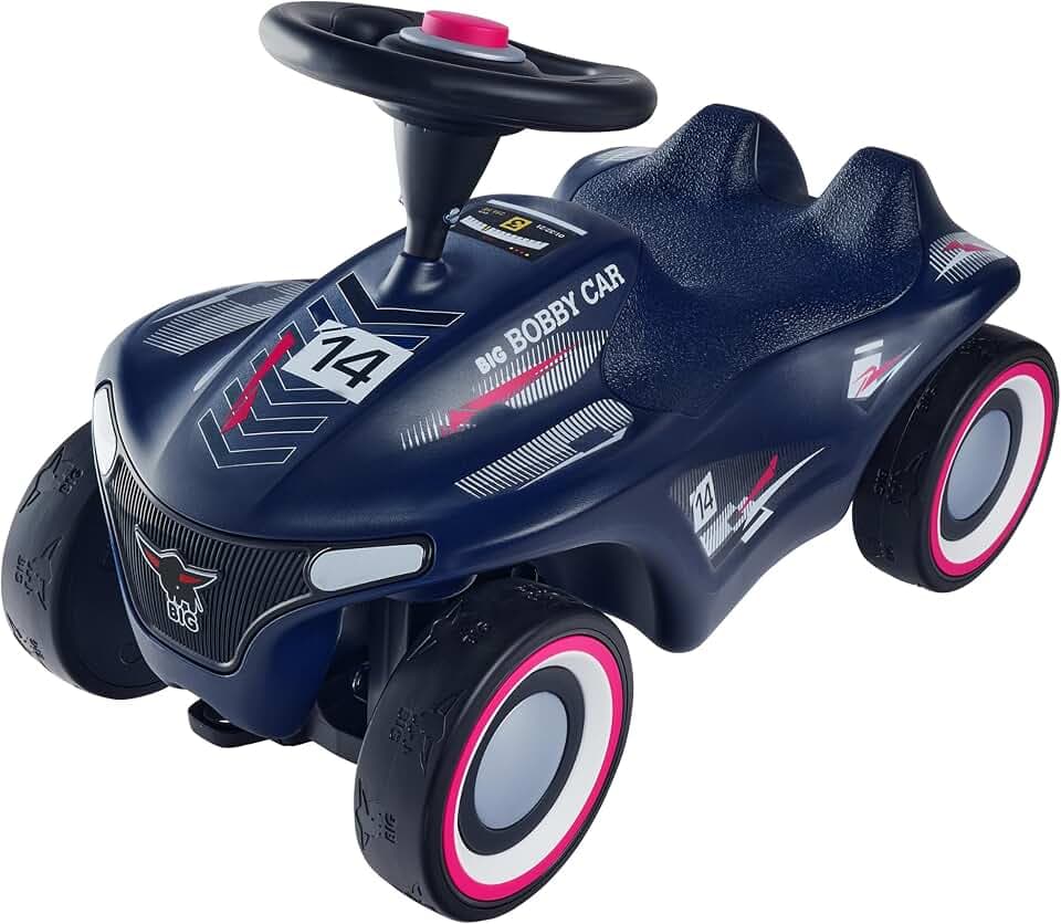Big Bobby Car Neo RS blau - Rennwagen Rutschauto Kinderfahrzeug mit Flüsterreifen für leise Fahrgeräusche und Guten Grip, ergonomischer Sitz mit Kniemulde, Kleiner Wendekreis, ab 12 Monaten