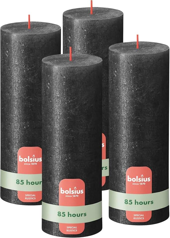 Bolsius - Rustik Kerze - anthrazit - metallic - 19 cm - 4 Stück – dekorative Kerzen – enthalten natürliches Pflanzenwachs – ohne Palmöl