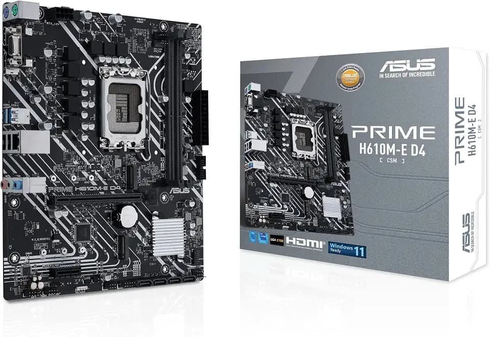ASUS PRIME H610I-PLUS D4-CSM Intel H610 (LGA 1700) Commercial CSM Mini-ITX motherboard, DDR4, PCIe 4.0, M.2, 1 G LAN, DisplayPort, HDMI, D-Sub, USB 3.2, SATA, ASUS Control Center Express IT Management