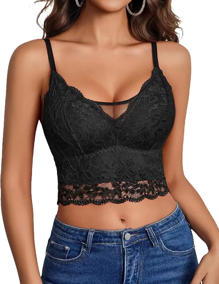 Avidlove Lace Bralettes for Women V Neck Camisole Tops Spaghetti Strap Tank Top Crop Cami Going Out