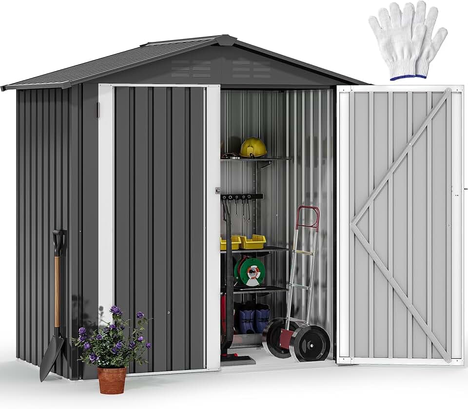 DWVO 6x4ft Outdoor Storage Shed, Lockable Metal Tool Storage Sheds, Waterproof Garden Sheds with Vents for Backyard, Patio, Garage, Lawn, Dark Gray