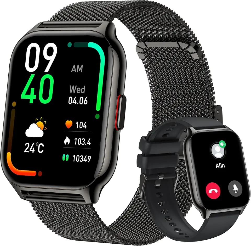 Popglory Smartwatch Herren Damen, 2.01'' Fitnessuhr mit Blutdruckmessung Telefonfunktion, Fitnesstracker Herzfrequenz Schlafmonitor SpO2, Sportuhr Schrittzähler für Android iOS