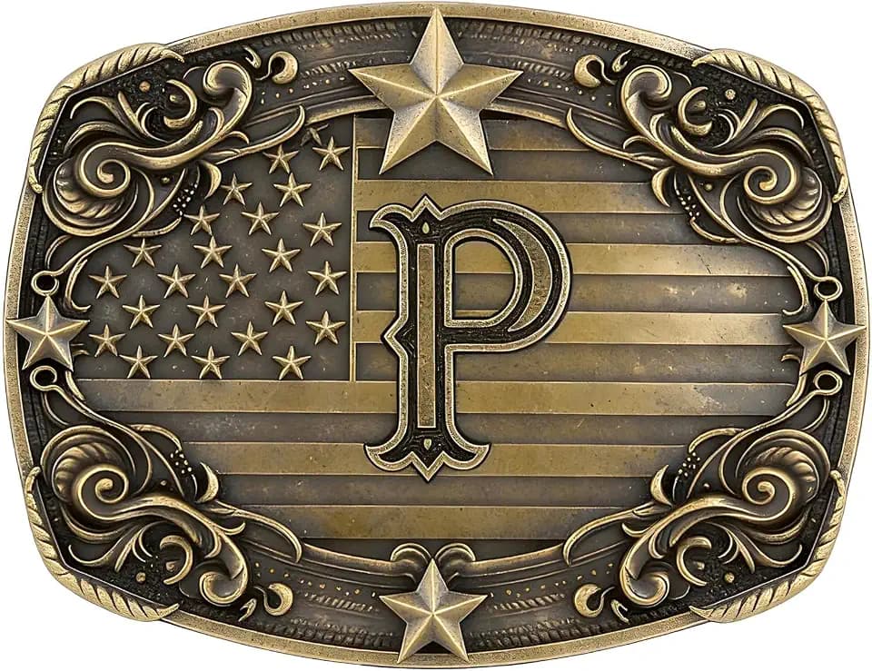 Western Cowboy Vintage Rodeo A-Z Initial Letter Belt Buckle Men