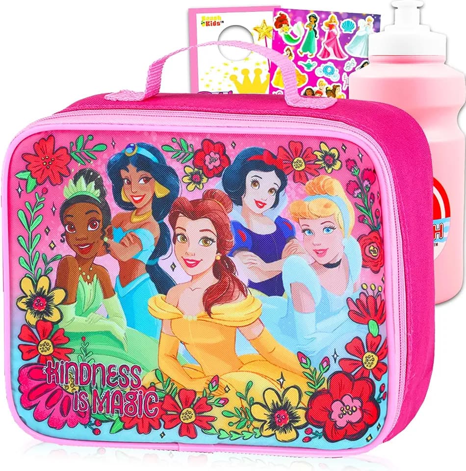 Disney Princess Lunchbox for Girls Bundle with Insulated Lunch Bag + More