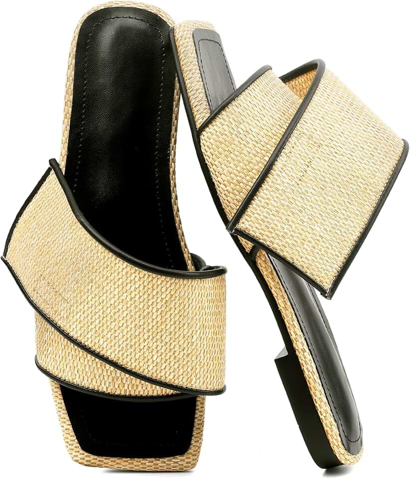Women's Flats Mules Square Open Toe Summer Slip On Slide Sandals