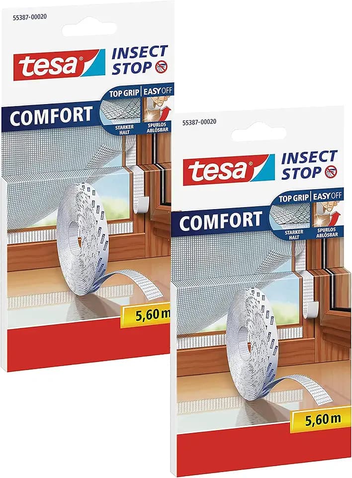 TESA Comfort Refill Roll Fliegengitter Klettband Ersatzrolle, blanco (2x 5,6m (Standard))