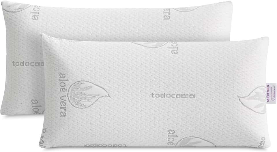 Todocama viskoelastisches Aloe-Vera-Kissen (Packung 2 Einheiten 75 cm), kompakter viskoelastischer Kern für Gebärmutterhals und Hals, mittelhohe bis hohe Festigkeit, doppelter Reißverschlussbezug.