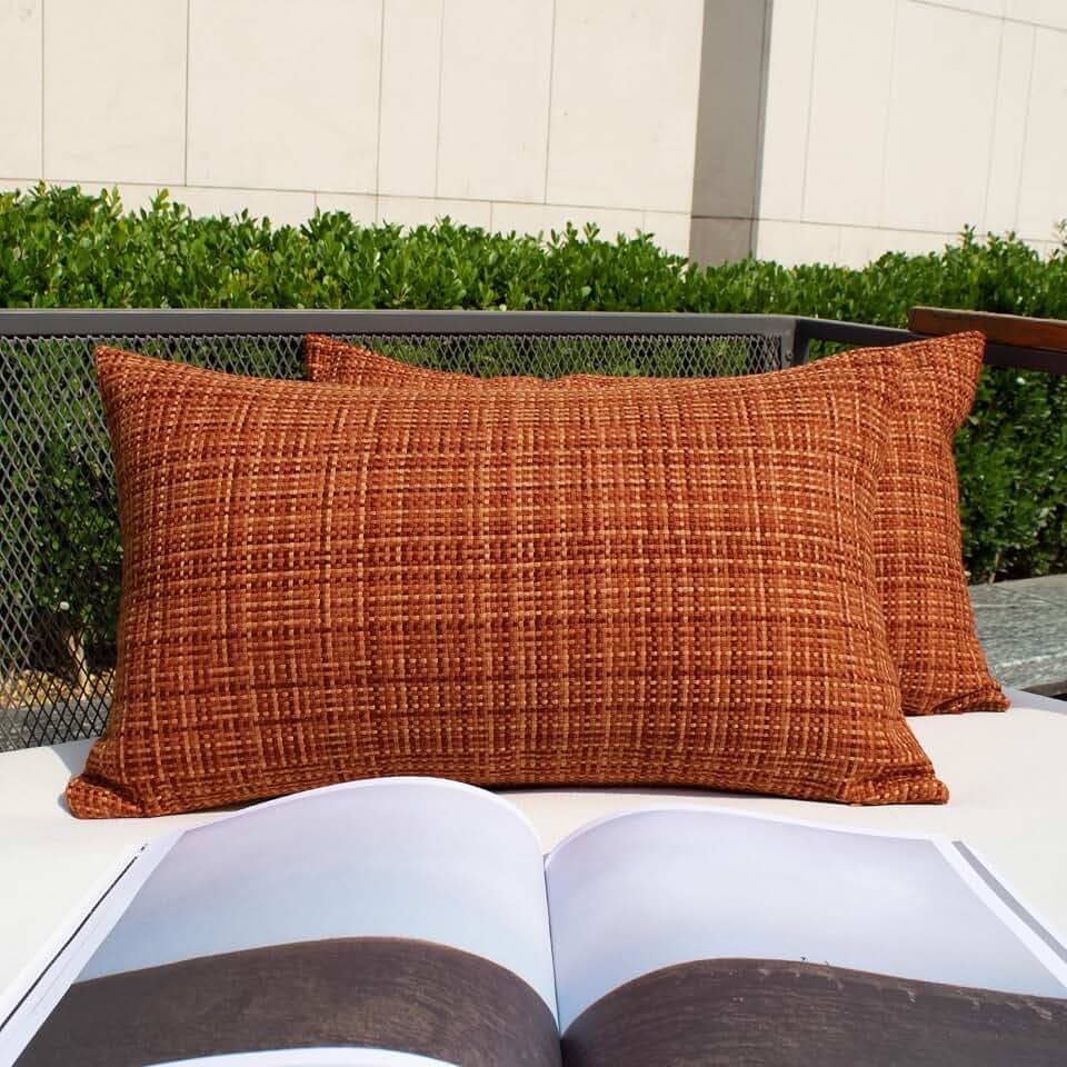 Kevin Textile Outdoor Waterproof 14"x24" Pillow Covers 2 Pack, Burnt Orange