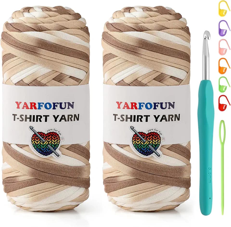 2 Pack Tshirt Yarn for Crochet,Coffee White T Shirt Soft Elastic Fabric Chunky Thick T-Shirt Crochet Yarn for Crocheting Knitting Beginner Hand Knitting Bag/DIY Craft/Home Decor 2 * 200G-Coffee White